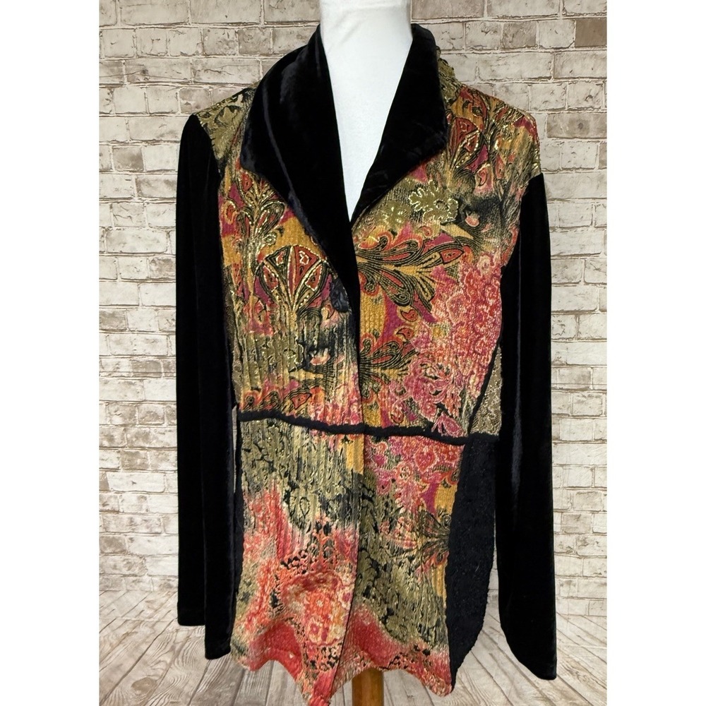 Coldwater Creek Jacket Women XL Multicolor Velvet Lace Paisley Tapestry